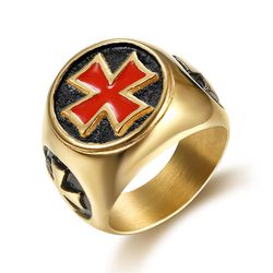 Wholesale Vintage Red Cross Men's Stainless Steel Ring  | Wholesale Jewelry Only