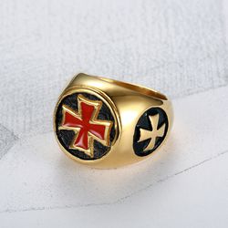 Wholesale Vintage Red Cross Men's Stainless Steel Ring  | Wholesale Jewelry Only