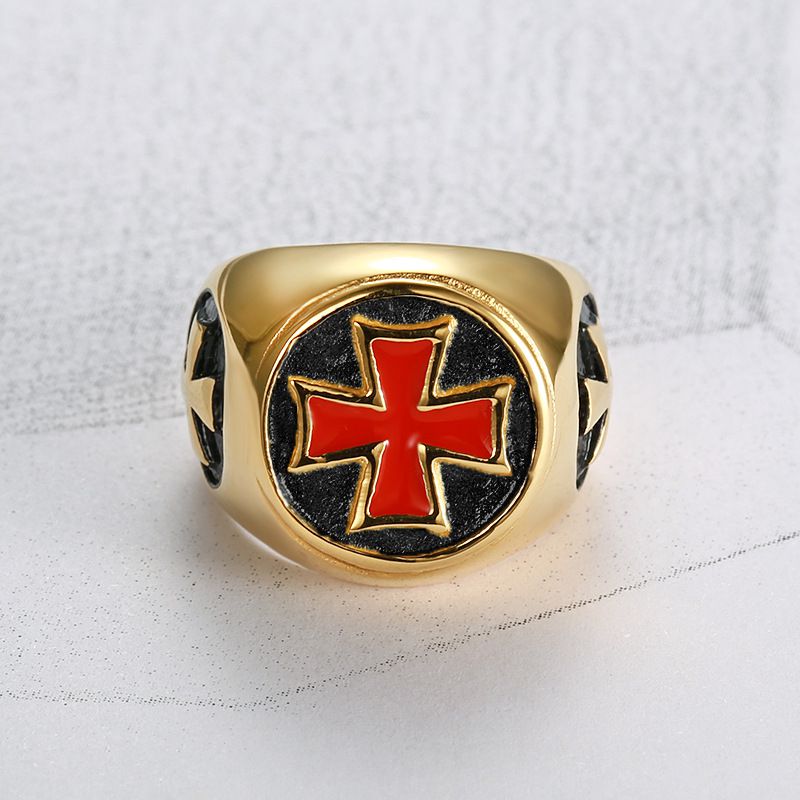 Wholesale Vintage Red Cross Men's Stainless Steel Ring  | Wholesale Jewelry Only 3
