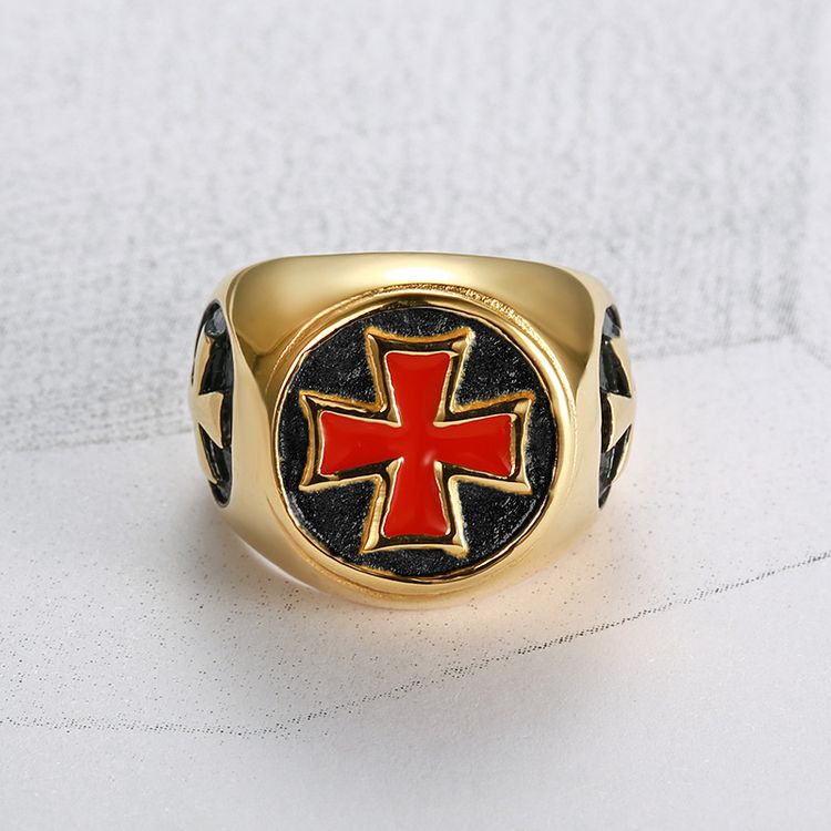 Wholesale Vintage Red Cross Men's Stainless Steel Ring  | Wholesale Jewelry Only 3