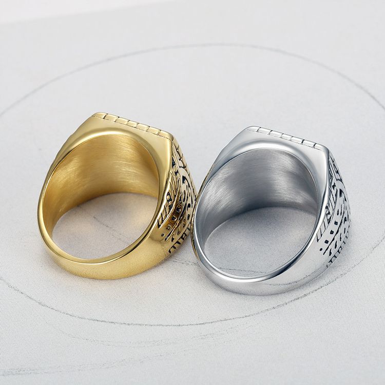 Vintage Creative Text Square Men's Titanium Rings | Wholesale Jewelry Only 8