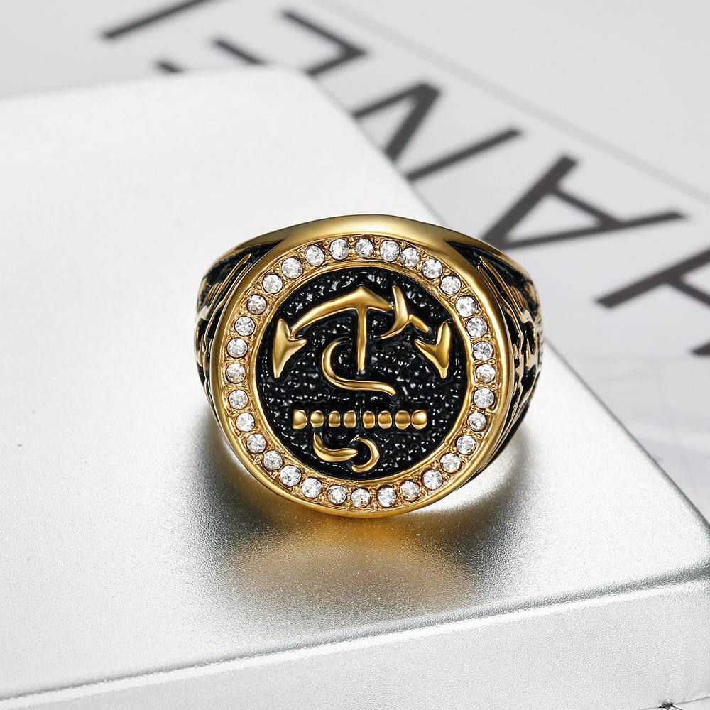 Bully Men's Zirconia Anchor Titanium Ring Wholesale | Wholesale Jewelry Only 5
