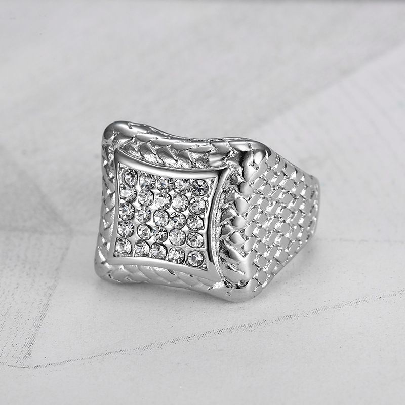 Retro Zirconia Men's Stainless Steel Square Hip Hop Ring | Wholesale Jewelry Only 2