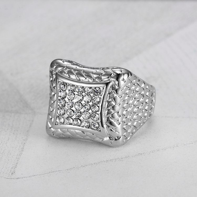 Retro Zirconia Men's Stainless Steel Square Hip Hop Ring | Wholesale Jewelry Only 2
