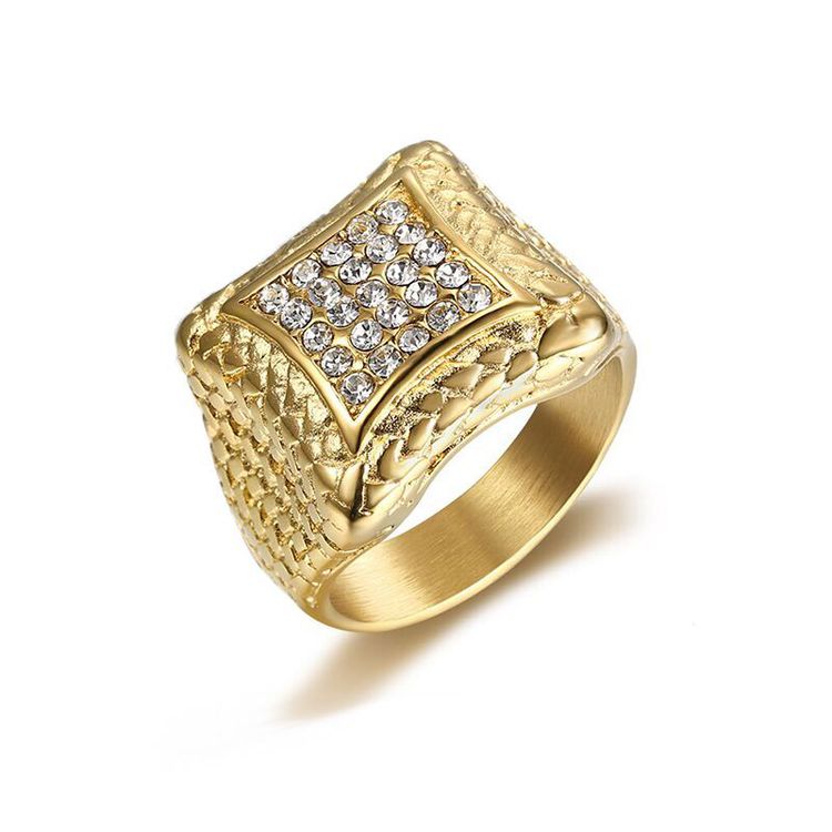Retro Zirconia Men's Stainless Steel Square Hip Hop Ring | Wholesale Jewelry Only 4