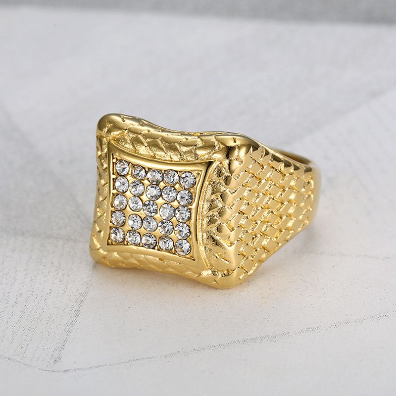 Retro Zirconia Men's Stainless Steel Square Hip Hop Ring | Wholesale Jewelry Only 5