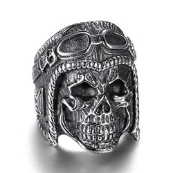 Vintage Pilot Skull Ring Titanium Steel Men's Ring | Wholesale Jewelry Only