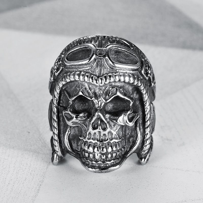 Vintage Pilot Skull Ring Titanium Steel Men's Ring | Wholesale Jewelry Only 1