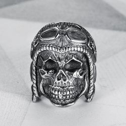 Vintage Pilot Skull Ring Titanium Steel Men's Ring | Wholesale Jewelry Only