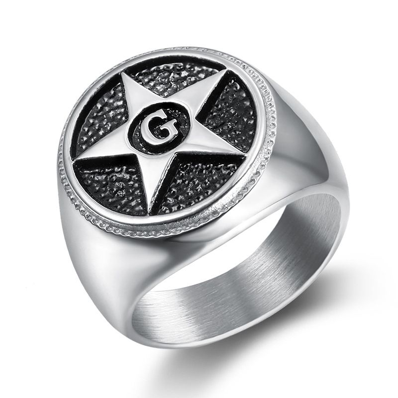 Vintage Titanium Steel Men's Shining Star Ring | Wholesale Jewelry Only 0