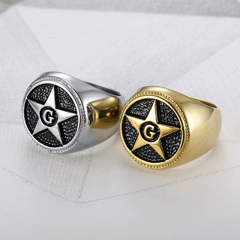 Vintage Titanium Steel Men's Shining Star Ring | Wholesale Jewelry Only 2