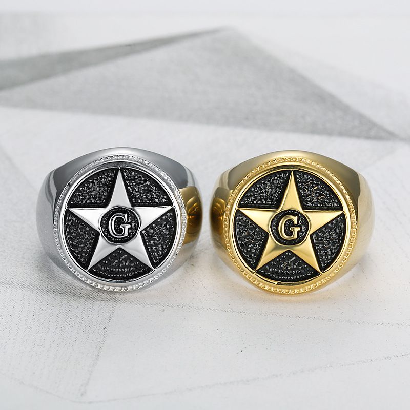 Vintage Titanium Steel Men's Shining Star Ring | Wholesale Jewelry Only 4