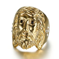 Vintage Jesus Zircon Men's Stainless Steel Ring Wholesale | Wholesale Jewelry Only