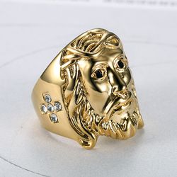 Vintage Jesus Zircon Men's Stainless Steel Ring Wholesale | Wholesale Jewelry Only