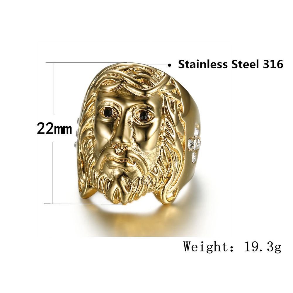 Vintage Jesus Zircon Men's Stainless Steel Ring Wholesale | Wholesale Jewelry Only 3