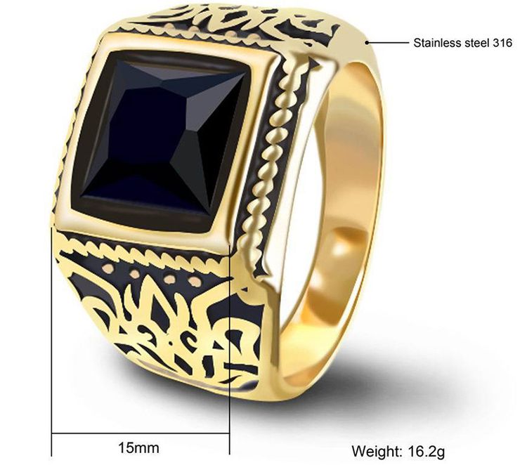 Noble Fashion Black Gemstone Men's Gold Titanium Steel Ring | Wholesale Jewelry Only 3