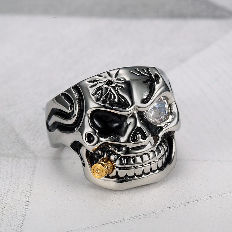 Vintage Pipe Skull Engraved Men's Titanium Ring | Wholesale Jewelry Only 2