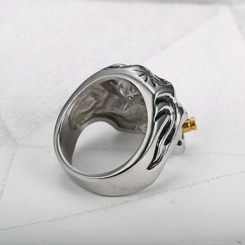 Vintage Pipe Skull Engraved Men's Titanium Ring | Wholesale Jewelry Only 3