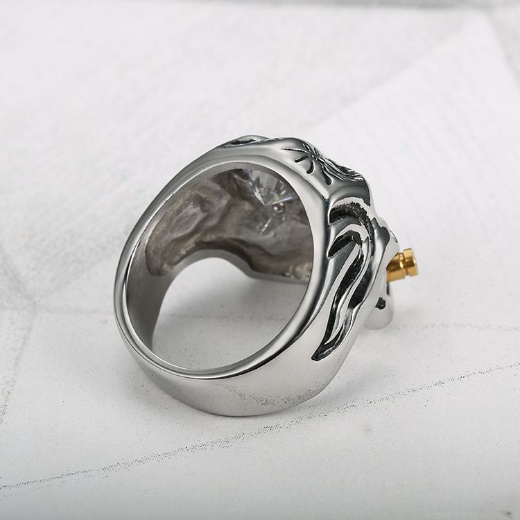 Vintage Pipe Skull Engraved Men's Titanium Ring | Wholesale Jewelry Only 3