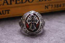 Stainless Steel Drip Red Cross Men's Titanium Rings | Wholesale Jewelry Only