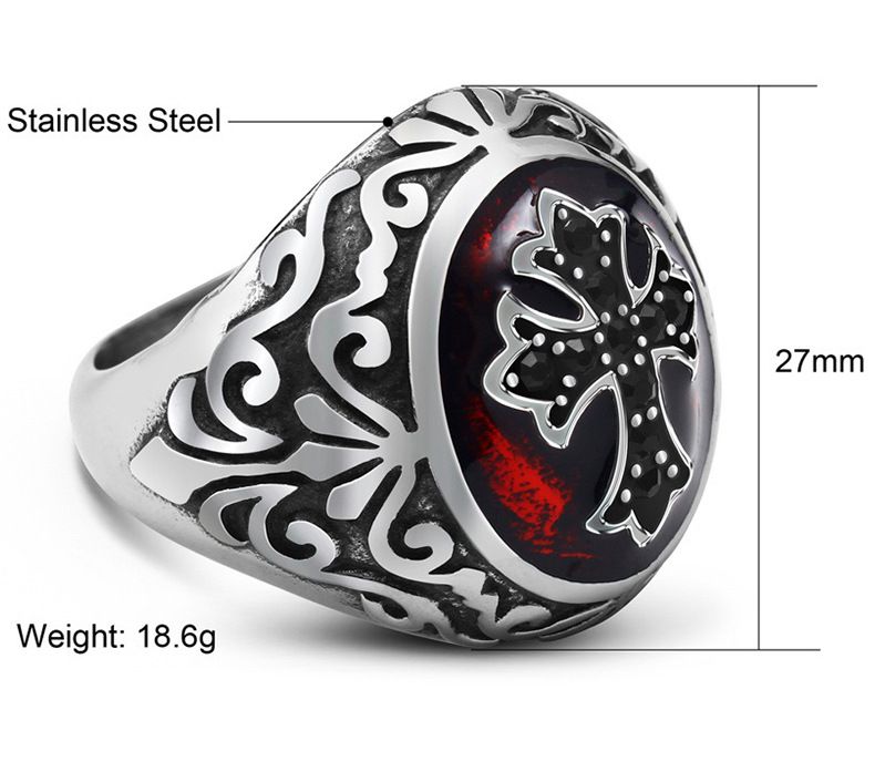 Stainless Steel Drip Red Cross Men's Titanium Rings | Wholesale Jewelry Only 3