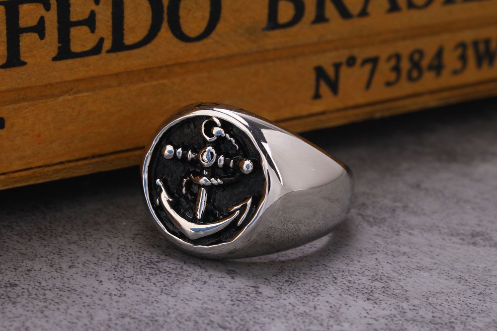 Vintage Punk Stainless Steel Anchor Casting Ring Titanium Men's Ring | Wholesale Jewelry Only 1