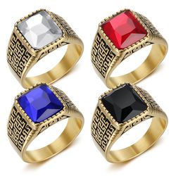 New Hip Hop Men's Square Gemstone Titanium Ring Birthday Gift | Wholesale Jewelry Only