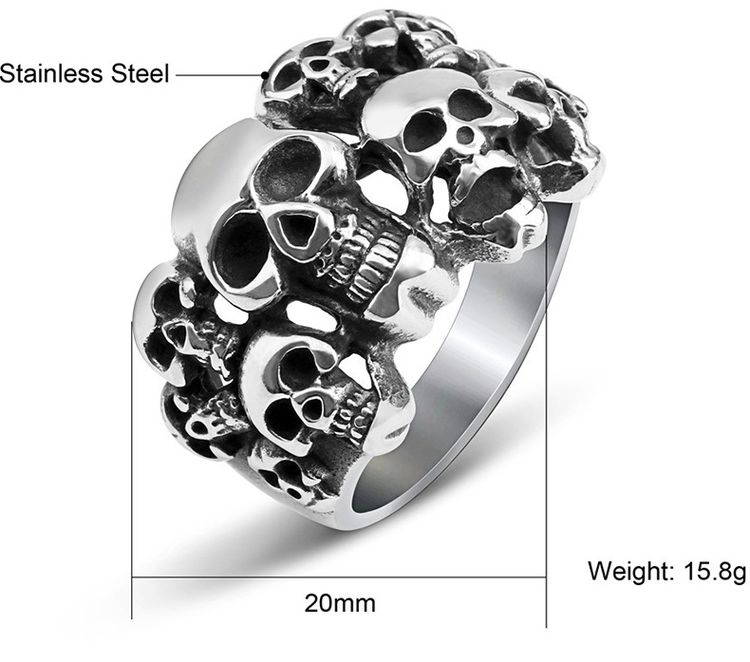Bully Punk Titanium Skull Bones Wholesale Men's Ghost Ring | Wholesale Jewelry Only 4