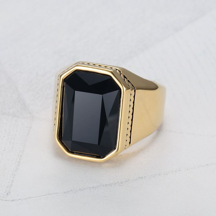 Fashion Polished Square Gemstones Men's Stainless Steel Ring | Wholesale Jewelry Only 3