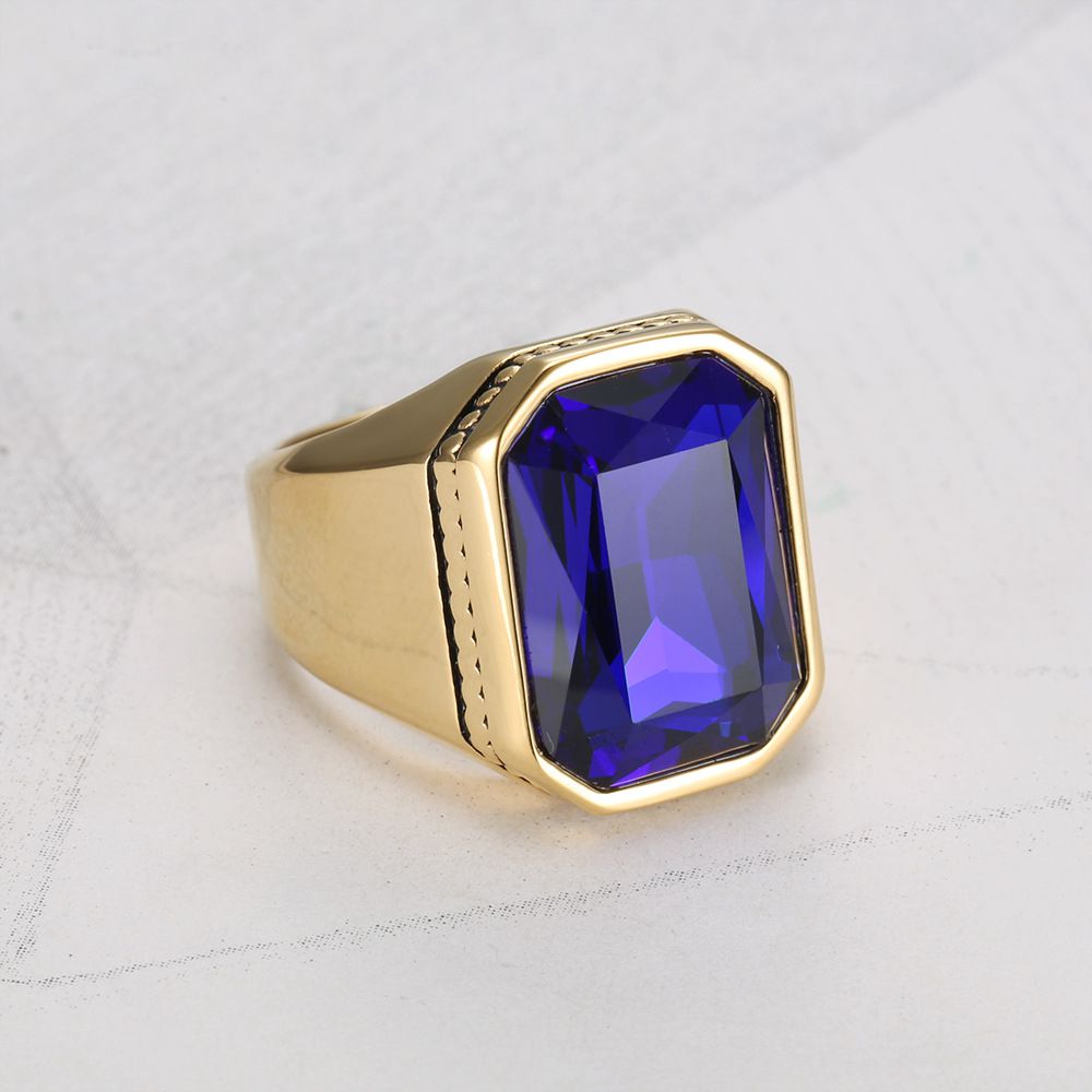 Fashion Polished Square Gemstones Men's Stainless Steel Ring | Wholesale Jewelry Only 4