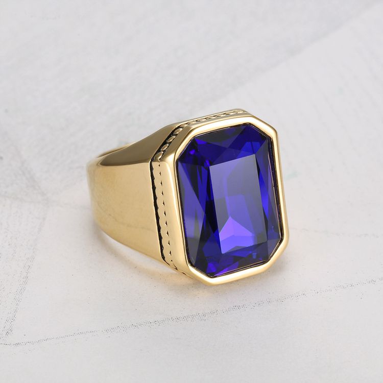 Fashion Polished Square Gemstones Men's Stainless Steel Ring | Wholesale Jewelry Only 4
