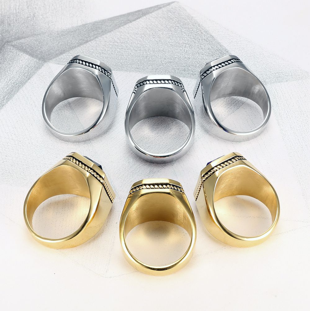 Fashion Polished Square Gemstones Men's Stainless Steel Ring | Wholesale Jewelry Only 5
