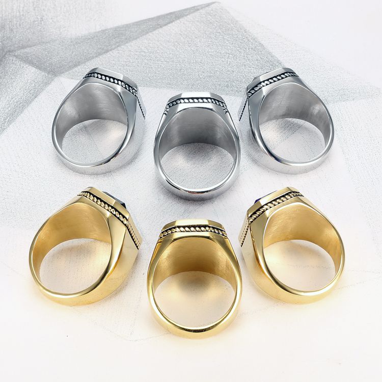 Fashion Polished Square Gemstones Men's Stainless Steel Ring | Wholesale Jewelry Only 5