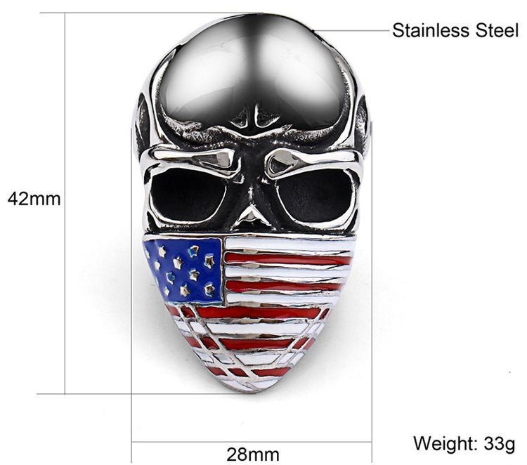 Cast Vintage American Flag Skull Titanium Men's Ring | Wholesale Jewelry Only 2