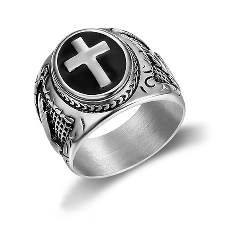 Punk Vintage Hand of God Cross Titanium Men's Ring | Wholesale Jewelry Only 1