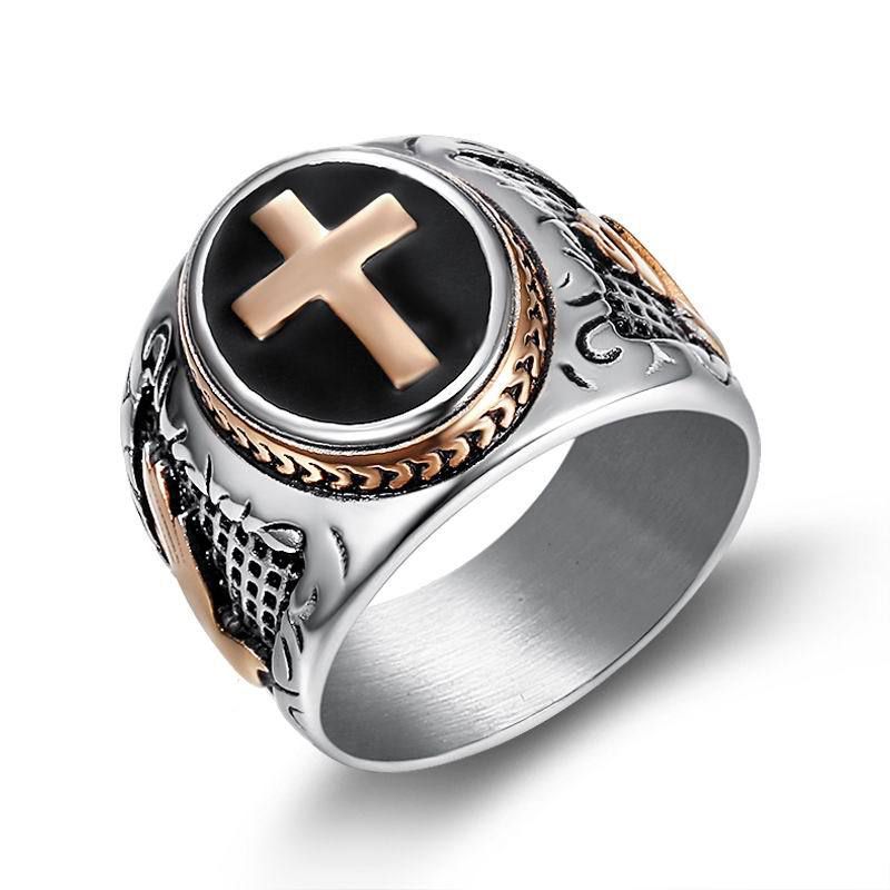 Punk Vintage Hand of God Cross Titanium Men's Ring | Wholesale Jewelry Only 2