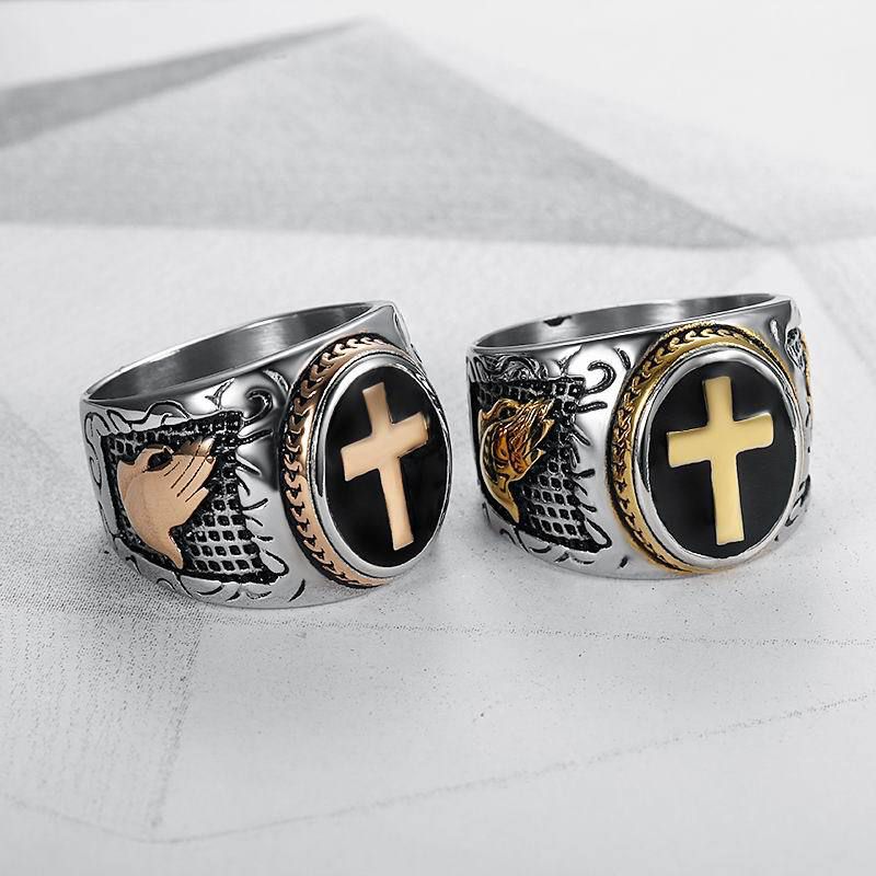 Punk Vintage Hand of God Cross Titanium Men's Ring | Wholesale Jewelry Only 3