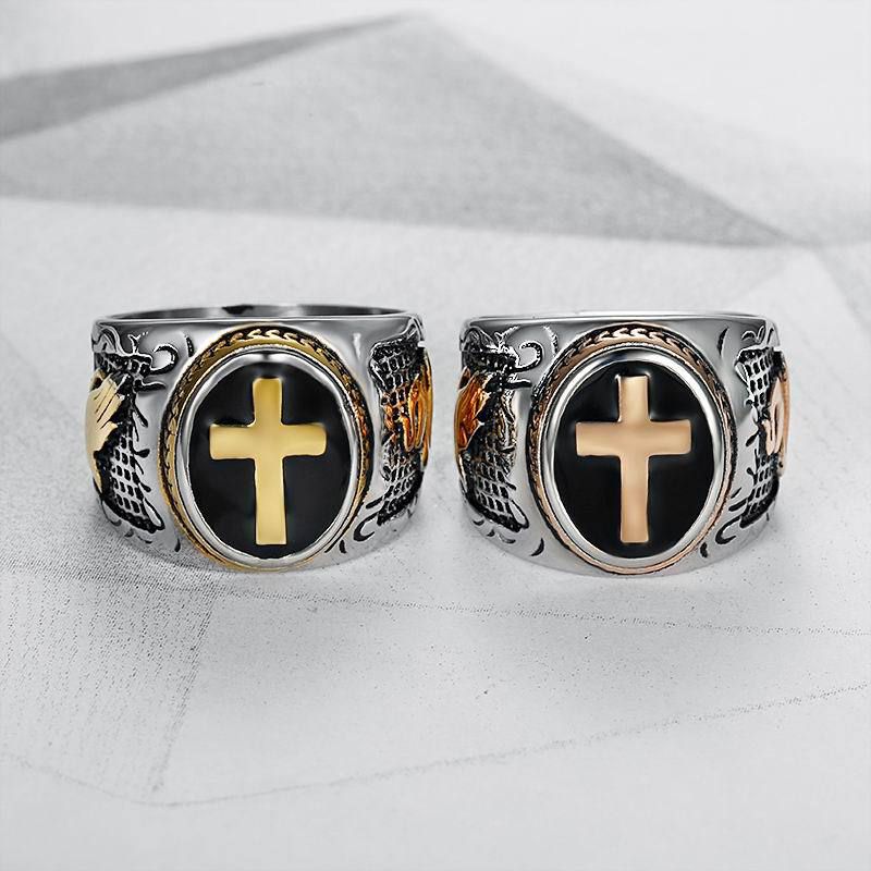 Punk Vintage Hand of God Cross Titanium Men's Ring | Wholesale Jewelry Only 4
