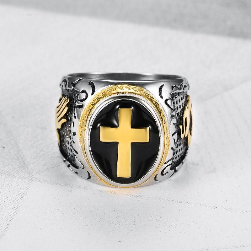 Punk Vintage Hand of God Cross Titanium Men's Ring | Wholesale Jewelry Only 6