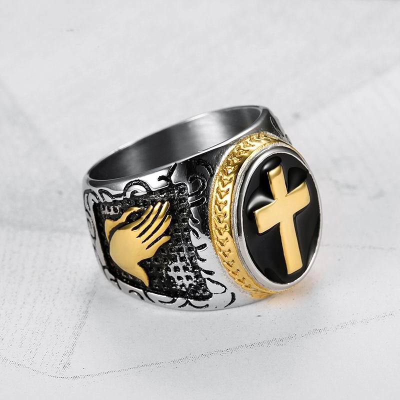 Punk Vintage Hand of God Cross Titanium Men's Ring | Wholesale Jewelry Only 7