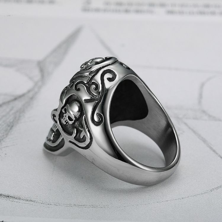 Vintage Red Eye Rhinestone Ghost Skull Rings Titanium Steel Men's Ring | Wholesale Jewelry Only 3