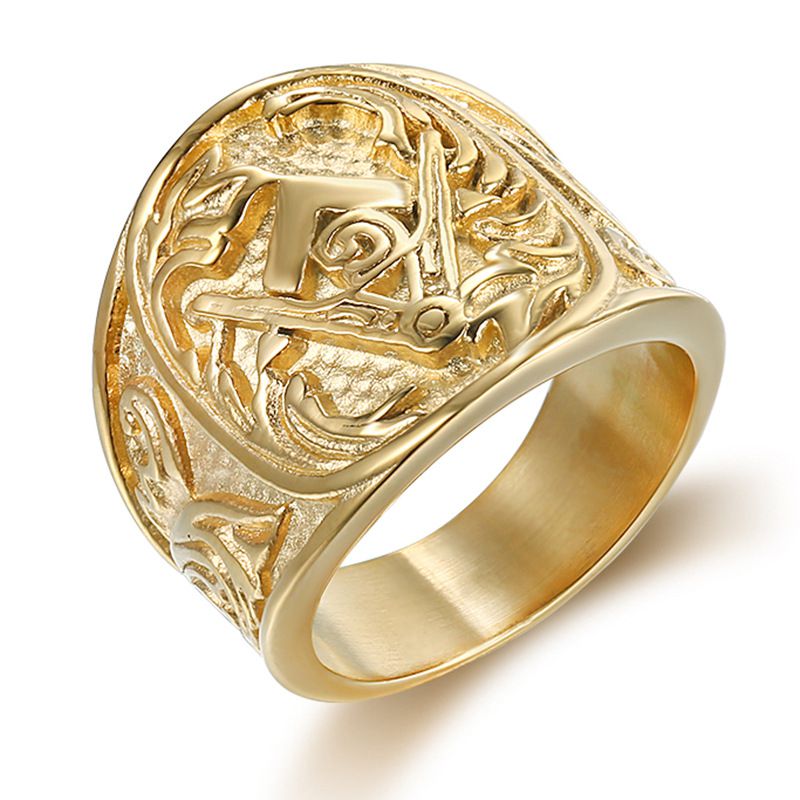 Wholesale Gold Vintage Stainless Steel 316L Engraved Men's Ring | Wholesale Jewelry Only 0