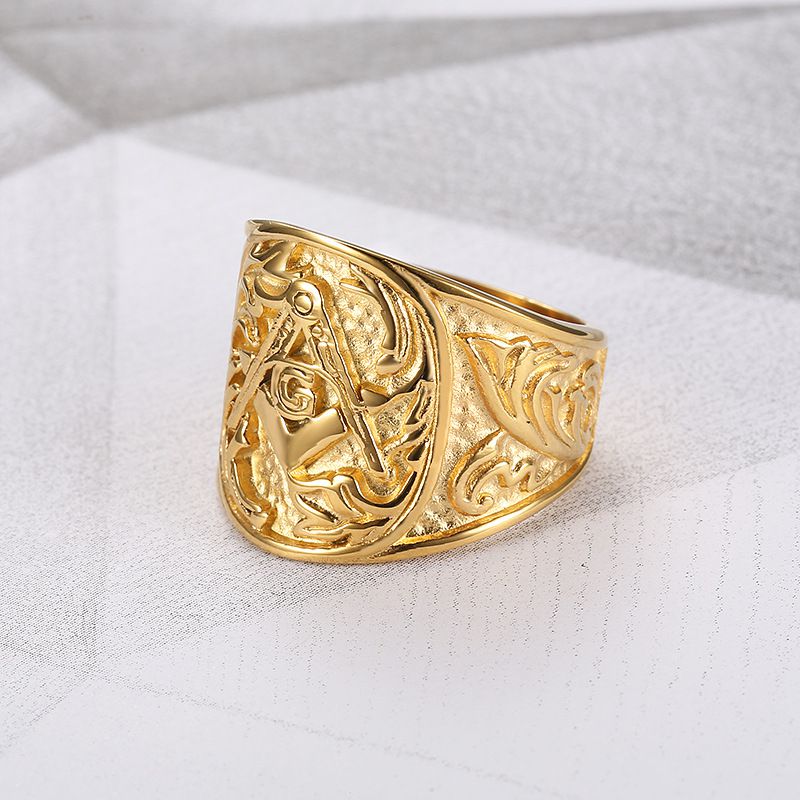 Wholesale Gold Vintage Stainless Steel 316L Engraved Men's Ring | Wholesale Jewelry Only 2