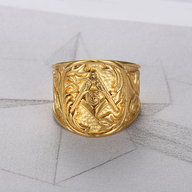 Wholesale Gold Vintage Stainless Steel 316L Engraved Men's Ring | Wholesale Jewelry Only 3