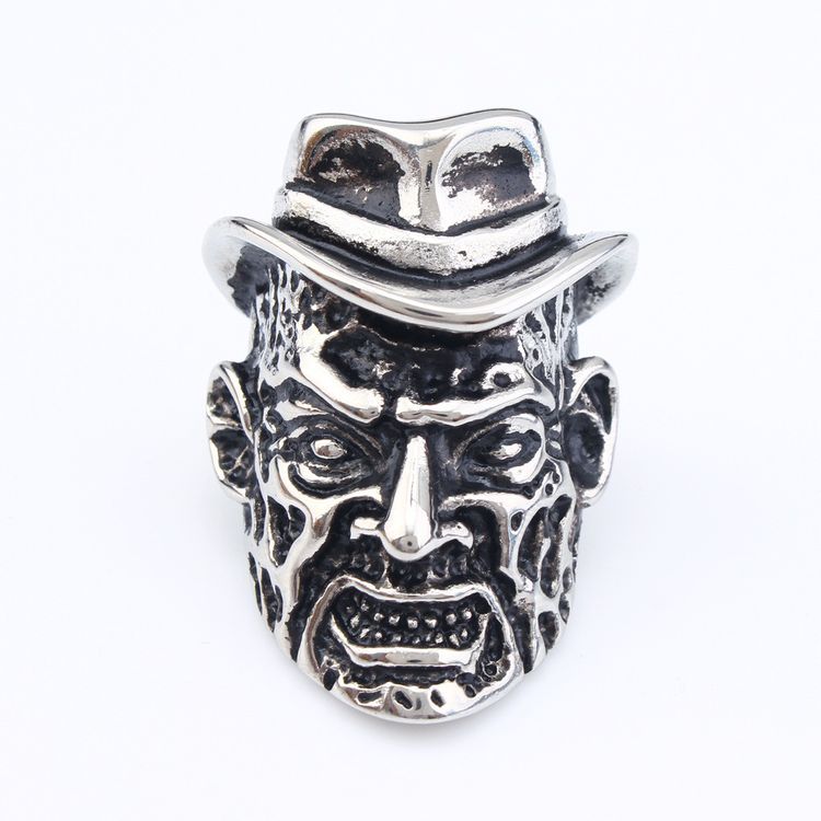 Cowboy Style Bowler Hat Vintage Old Man Stainless Steel Men's Ring | Wholesale Jewelry Only 4