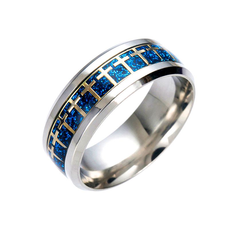 Best Selling Titanium Stylish Stainless Steel Cross Blue Gold Ring | Wholesale Jewelry Only 0