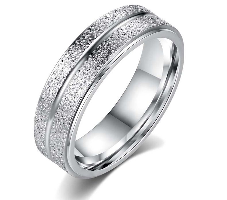 Unisex Stainless Steel Ring Gold Double Row Frosted | Wholesale Jewelry Only 0