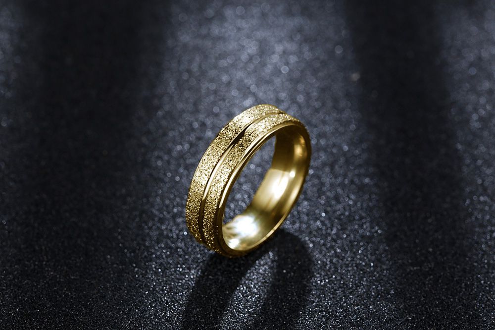 Unisex Stainless Steel Ring Gold Double Row Frosted | Wholesale Jewelry Only 2