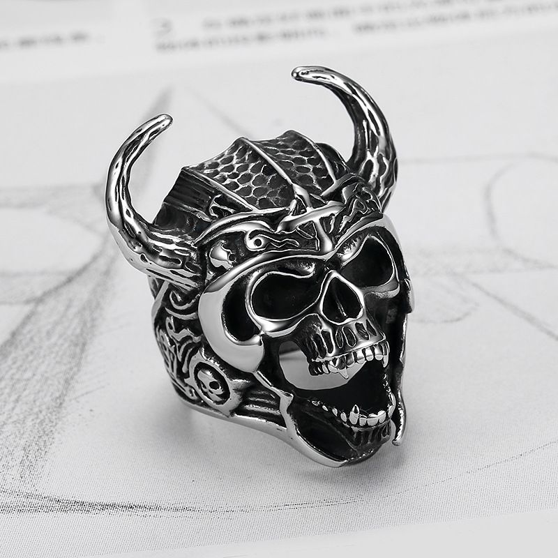Punk Vintage Bull Warrior Skull Ring Stainless Steel Wholesale | Wholesale Jewelry Only 3