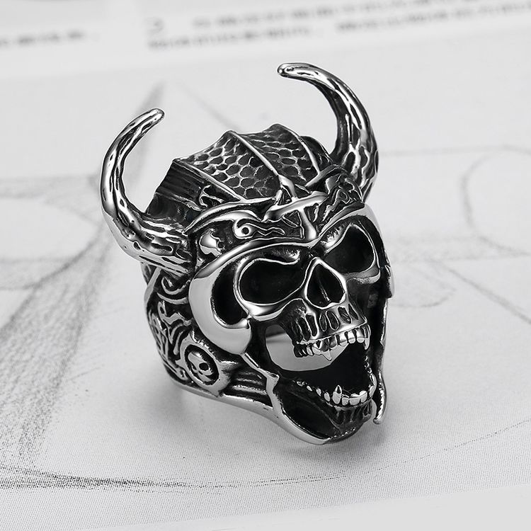 Punk Vintage Bull Warrior Skull Ring Stainless Steel Wholesale | Wholesale Jewelry Only 3